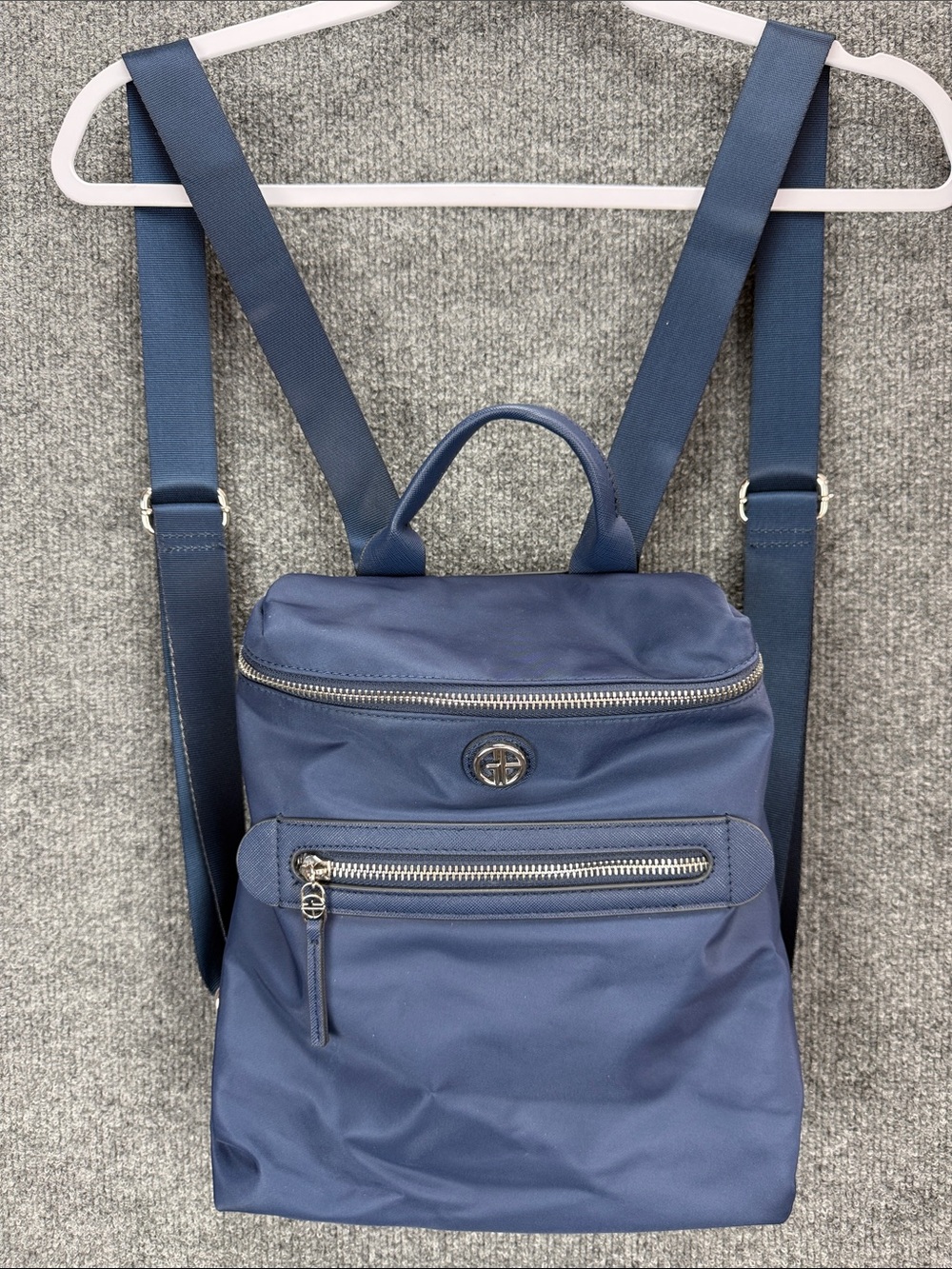 Giani Bernini Navy Nylon Compact Backpack with Front Zip Pocket